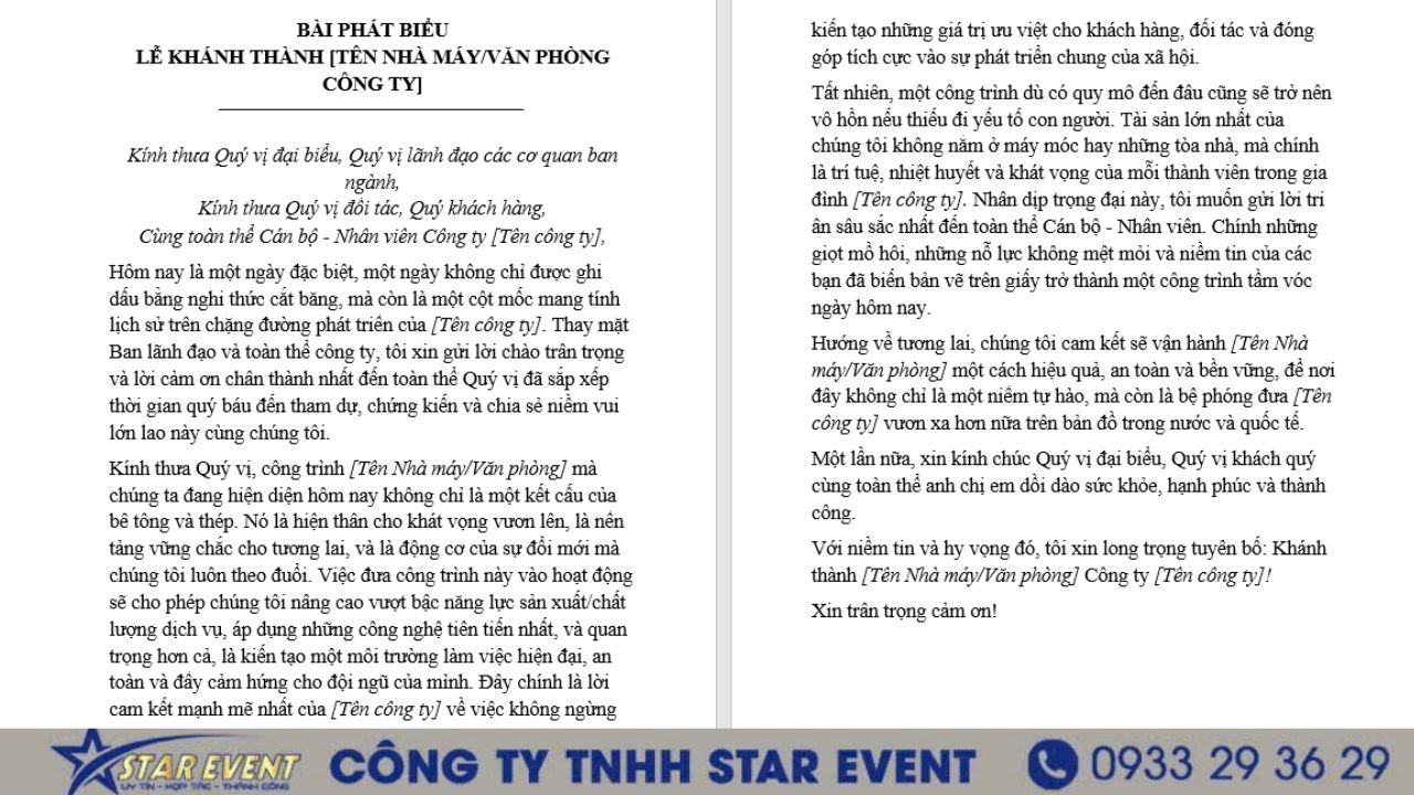 Mẫu bài phát biểu cho lễ khánh thành nhà máy_văn phòng công ty